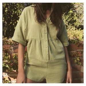 Urban Outfitters Womens Sage Green Beachy Gauzy Cotton Boho Summer Romper XS